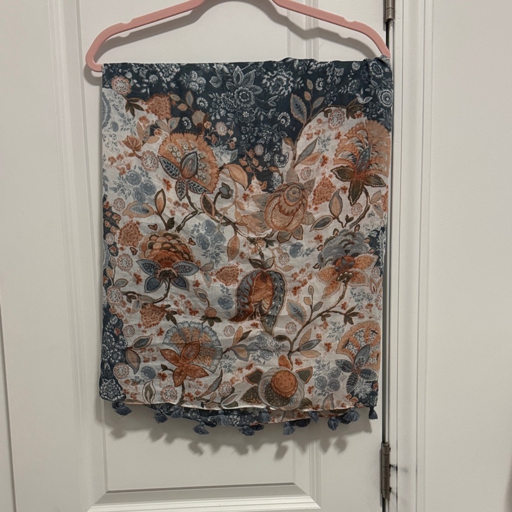 LOFT Elegant Floral Loop Scarf in Blue and Peach